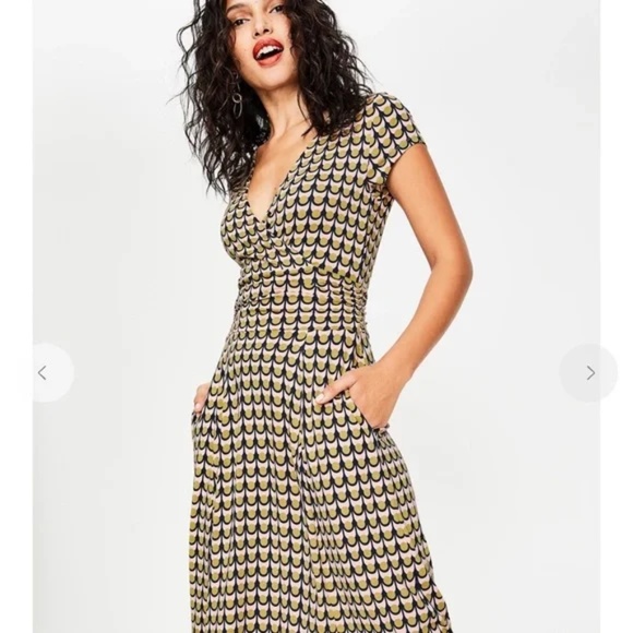 Boden Lily knit dress geometric print faux wrap short sleeves pockets V-neck - Picture 5 of 5